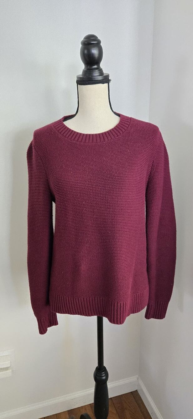 J.CREW Burgundy Ribbed Knit Pullover Sweater Crew Neck Long Sleeve Solid M